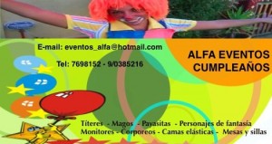 Alfa Eventos Cumplea&ntilde;os Avisos gratis en Chile en Maip&uacute; |  Payasitas Pintacaritas Funcion De Titreres Show De Magos Lazy Town 7698152, Monitores Barney Minnie Mickey Toboganes Castillos Mesas y Sillas.