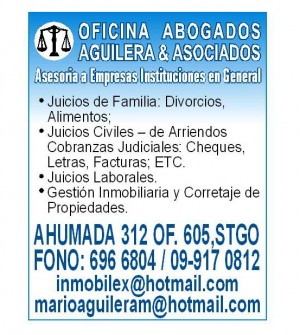 MARIO AGUILERA&ASOCIADOS Avisos gratis en Chile en Santiago |  ABOGADOS UNIVERSIDAD DE CHILE CIVIL, FAMILIA, LABORAL, PROPIEDADES, SANTIAGO Y REGIONES MARIO AGUILERA&ASOCIADOS 6966804