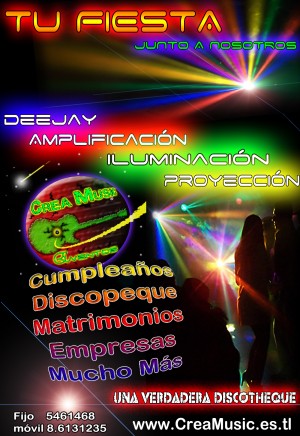 crea music eventos Avisos gratis en Chile en Santiago |  DJ a domicilio ( AMPLIFIACCION , ILUMINACION , PROYECTOR ), DISCOPEQUE - CUMPLEA&Ntilde;OS - MATRIMONIOS  Y MUCHO MAS