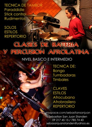 Sebasti&aacute;n San Juan Standen Avisos gratis en Chile en Santiago |  Clases de bater&iacute;a y de percusi&oacute;n afro-latina , A domicilio o en sala propia