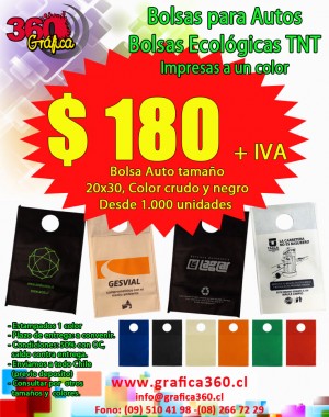 Roberto Jimenez Avisos gratis en Chile en Santiago |  Bolsas para autos- ecol&oacute;gicas tnt - bolsas vehiculos, Bolsas estampadas en serigraf&iacute;a
